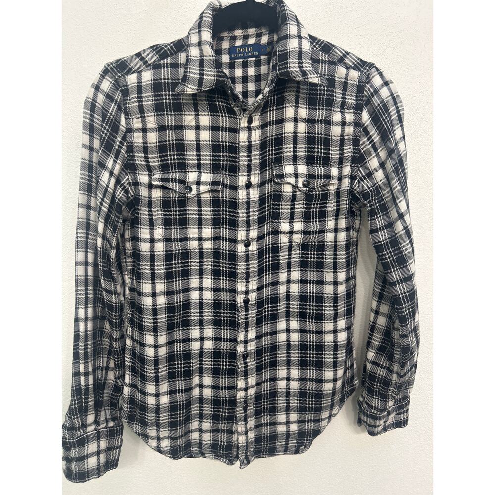 Polo Ralph Lauren Plaid Women’s Flannel Pearl Snap Button Down Shirt Size 2